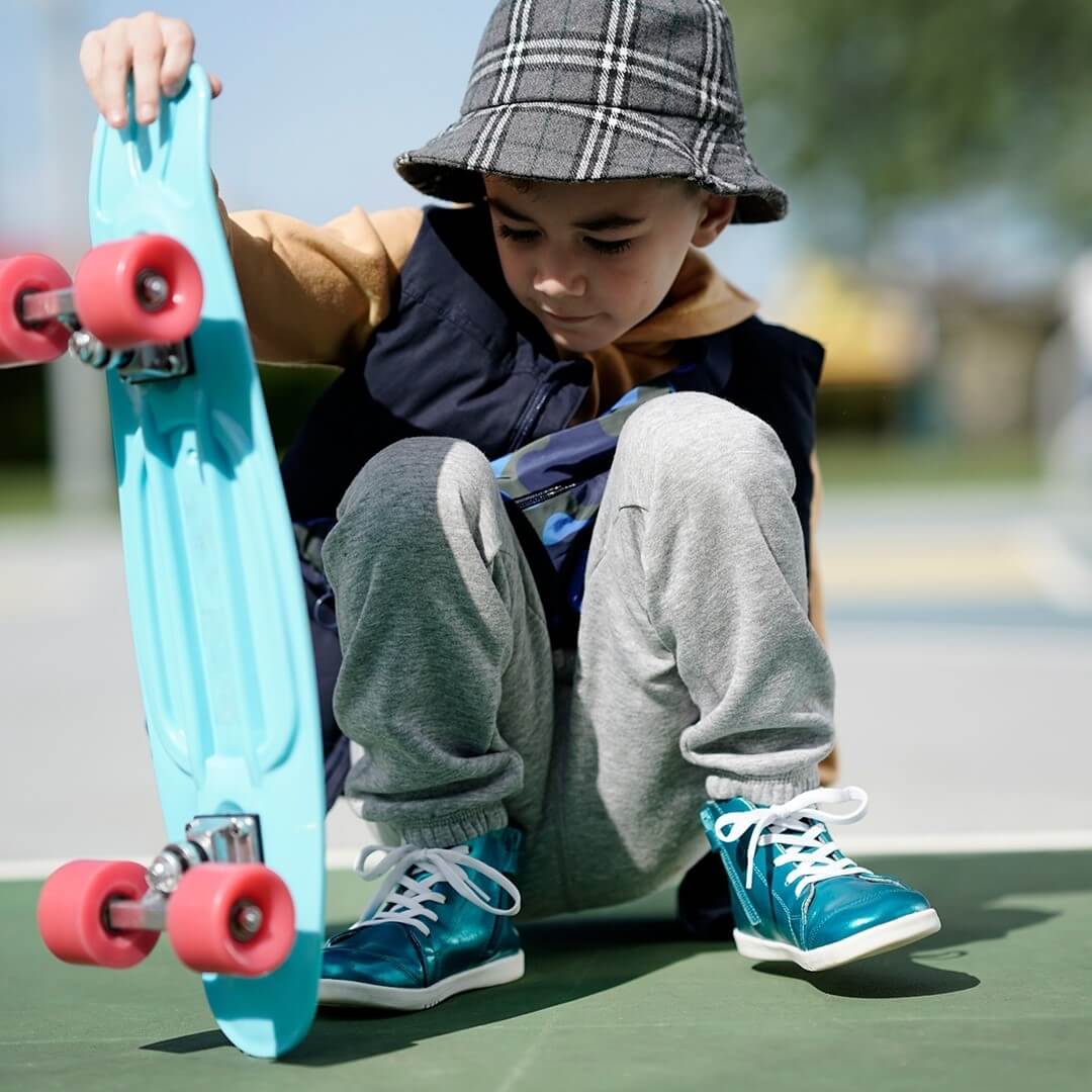 Kid and skateboard